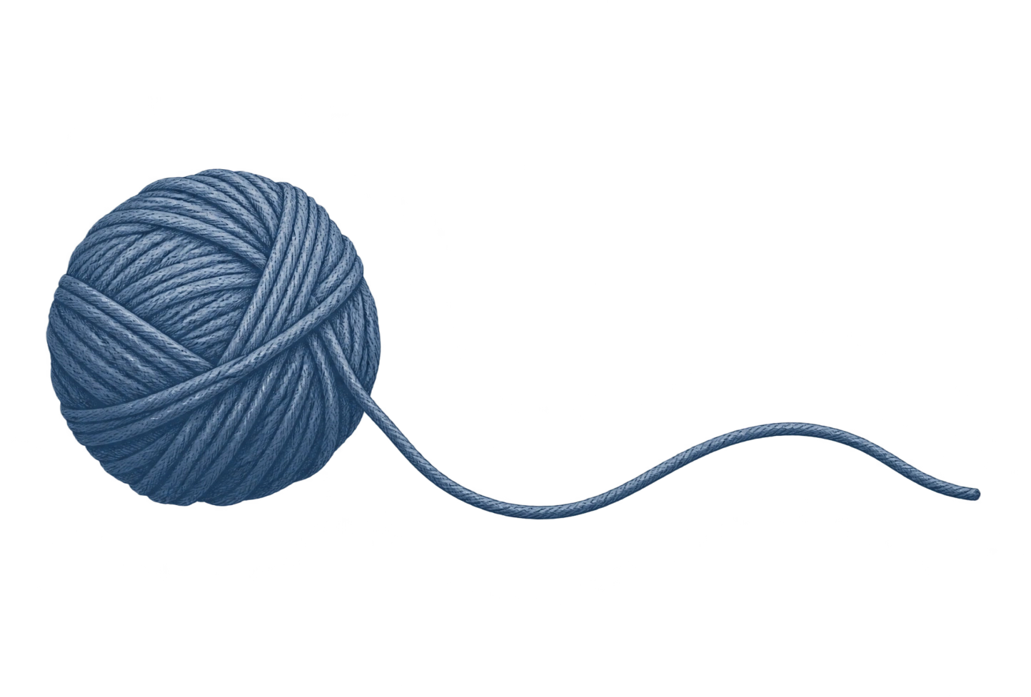 Une pelote de laine bleue dont un fil se déroule